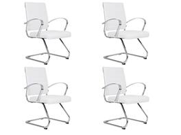 LeisureMod - Set of 4 Benmar Modern Leather Upholstered Office Desk Chair with Padded Armrests and Chrome Frame for Home or Office - White