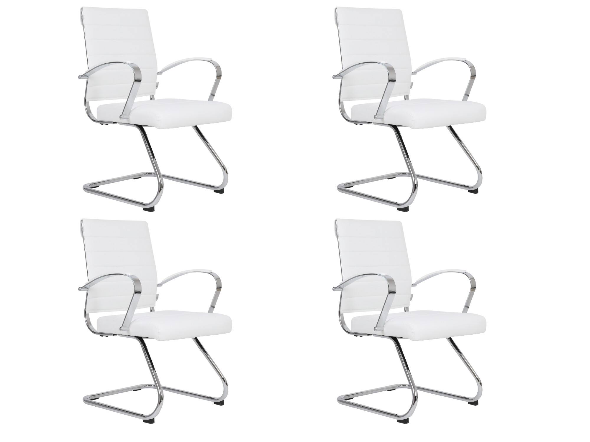 Front. LeisureMod - Set of 4 Benmar Modern Leather Upholstered Office Desk Chair with Padded Armrests and Chrome Frame for Home or Office - White.
