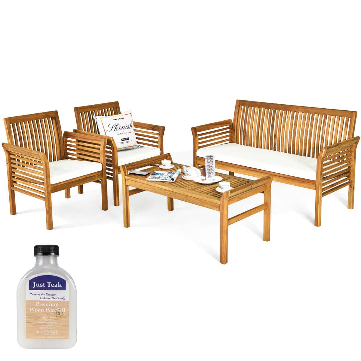 Costway - 4 Piece Outdoor Acacia Wood Sofa Set with Teak Wood Oil ,Water Resistant Cushions - Natural price history on PriceWatchPro