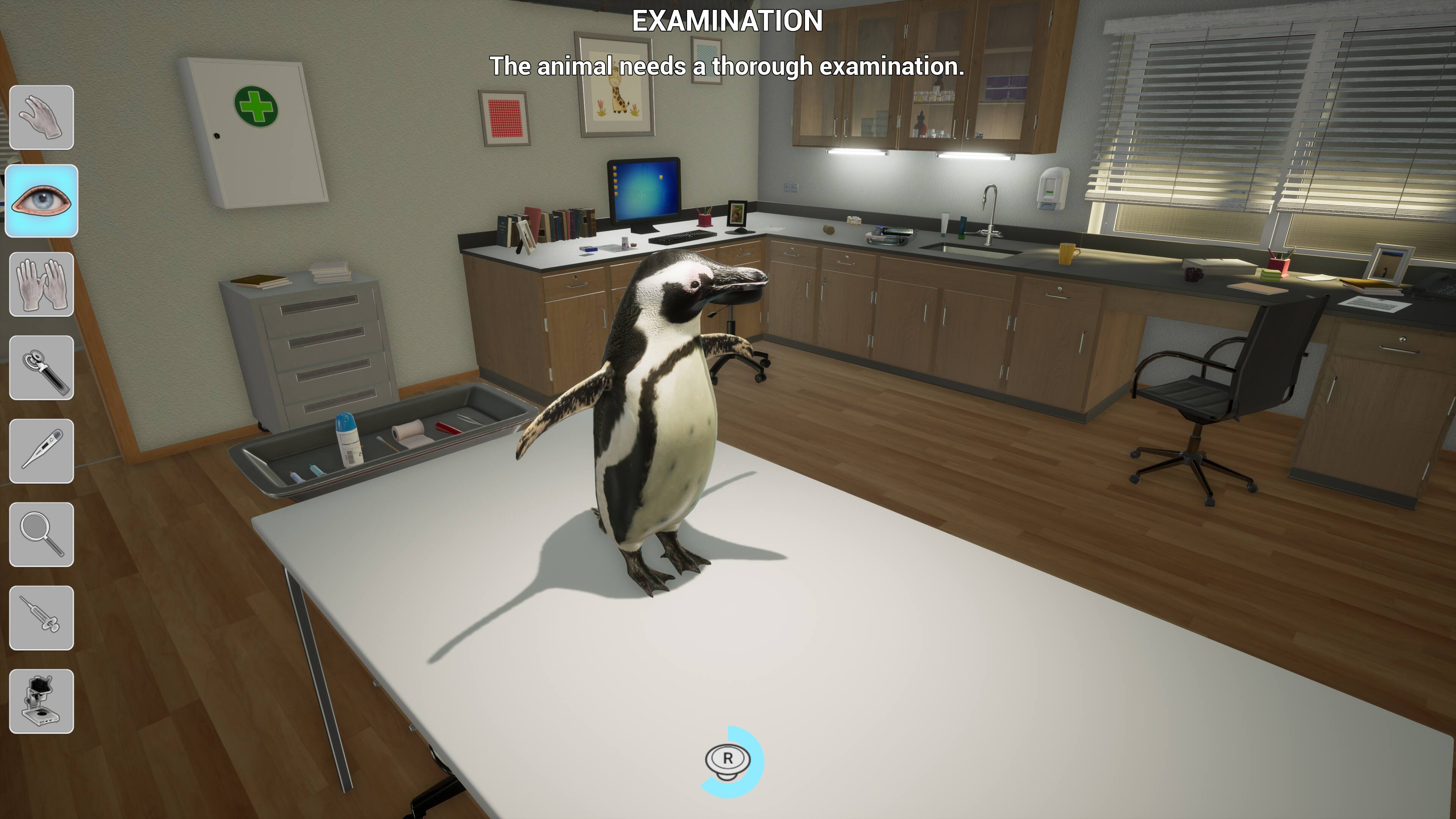 The text on the image reads: "EXAMINATION The animal needs a thorough examination."
