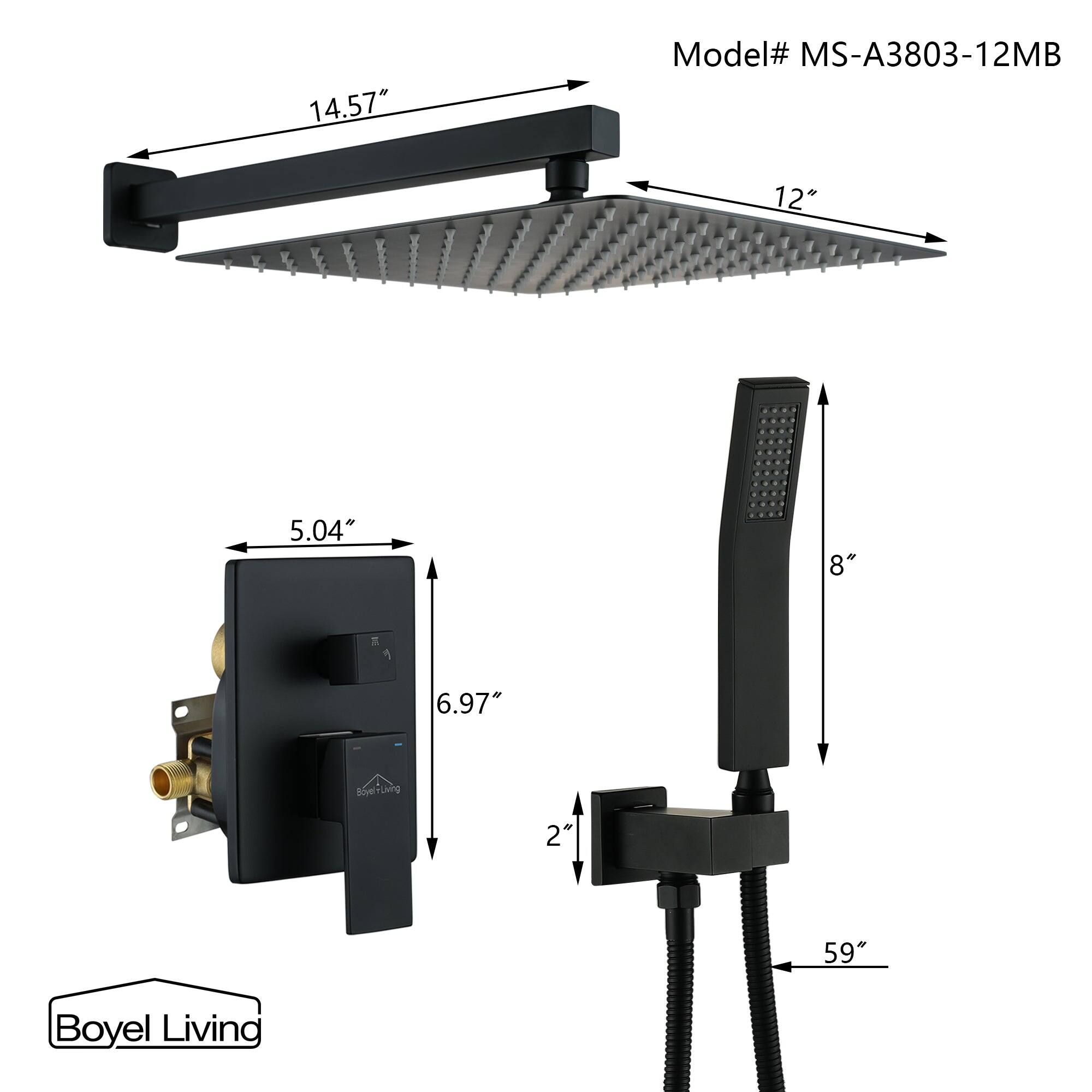 14.57", 12", 5.04", 8", 6.97", 2", 59", Model# MS-A3803-12MB, Boyel Living