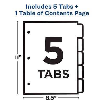 Includes 5 Tabs + 1 Table of Contents Page  
5 Tabs  
11" x 8.5"