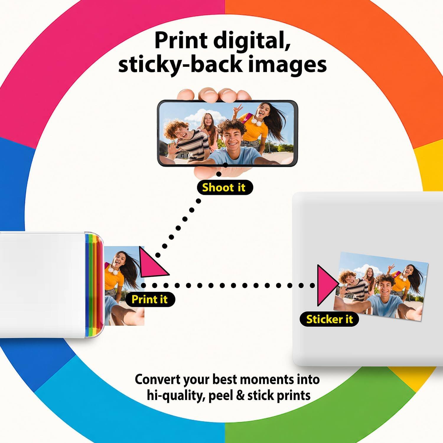 Print digital, sticky-back images

Shoot it  
Print it  
Sticker it

Convert your best moments into hi-quality, peel & stick prints
