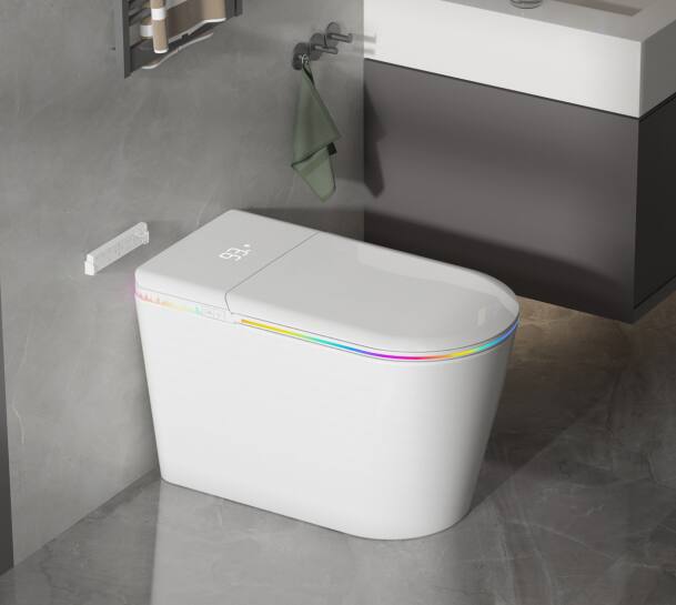 Angle. Vipbear - Vipbear Smart Toilet with Bidet Built-in,One Piece Toilet with Foam Shield,Auto Open/Close Lid,Heated Seat - White.