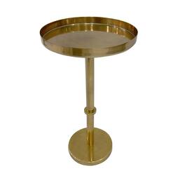 Manhattan Lane - Ara 12 Inch Side End Table, Vintage Sleek Pillar Base, Round Tray Top - Brass