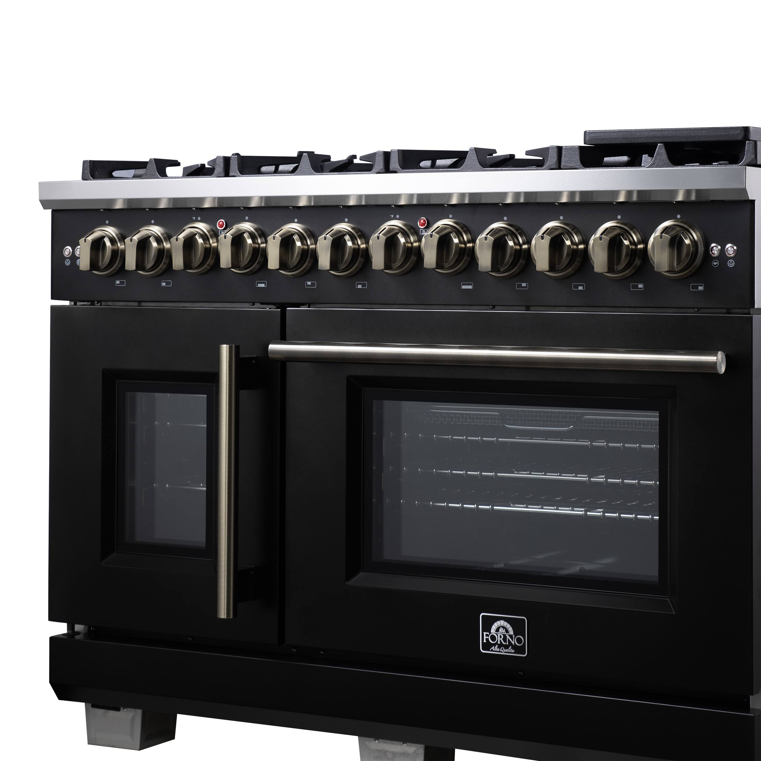 Alt View 4. Forno Appliances - Capriasca 6.58 Cu. Ft. Freestanding Dual Fuel True Convection Range with French Doors - Black.