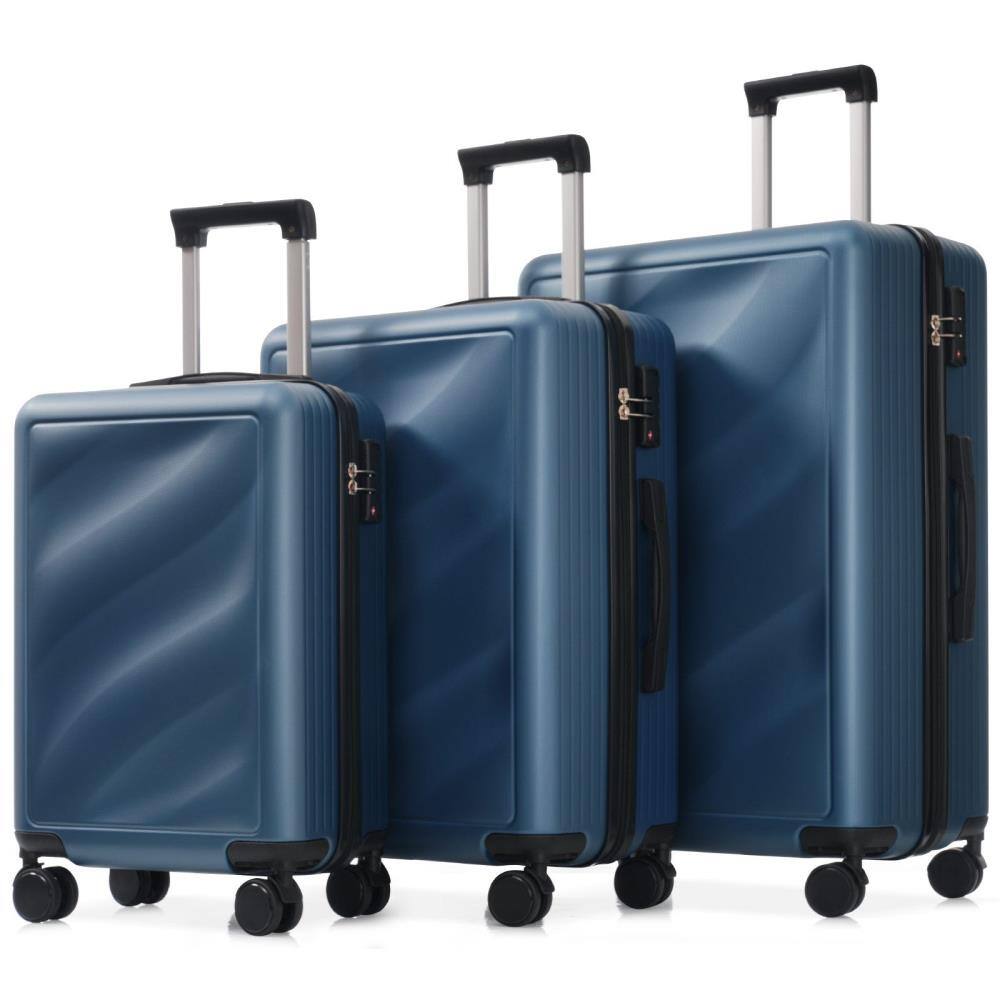 BreeBe - 3-Piece Luggage Set, Lightweight Durable ABS Suitcases with Spinner Wheels and TSA Lock, Carry-On & Checked 20'/24'/28' - Dark Blue