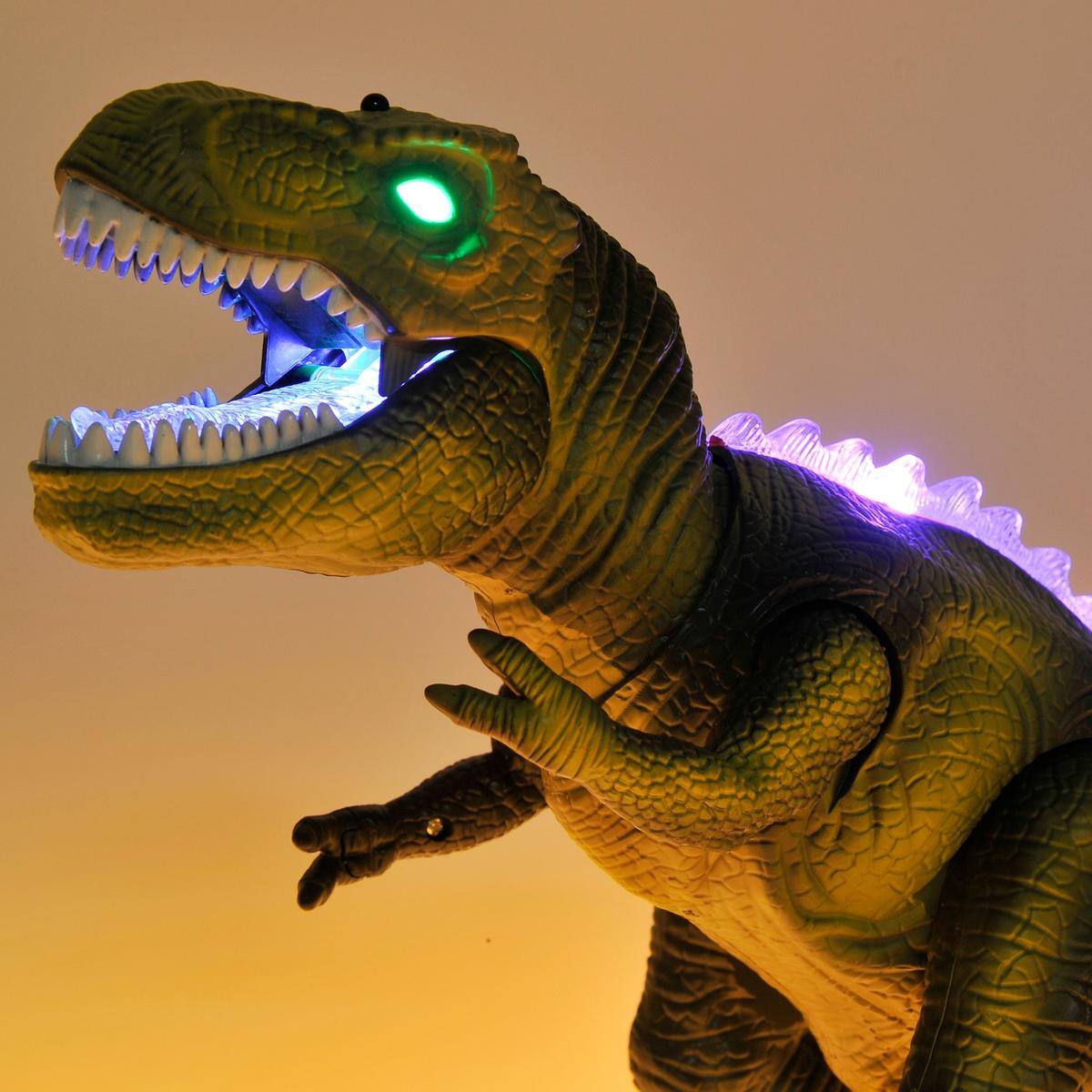 Back. JuzToys - Remote Control Dinosaur Toy, Walking T-Rex with Light & Sound Effects, RC Dino Toy for Kids – Green - Green.