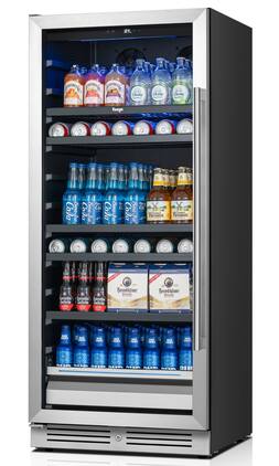 Yeego - Freestanding or Built-In 24 Inch Beverage Refrigerator, 238-Can Capacity, Glass Door Cooler for Home and Bar - Silver