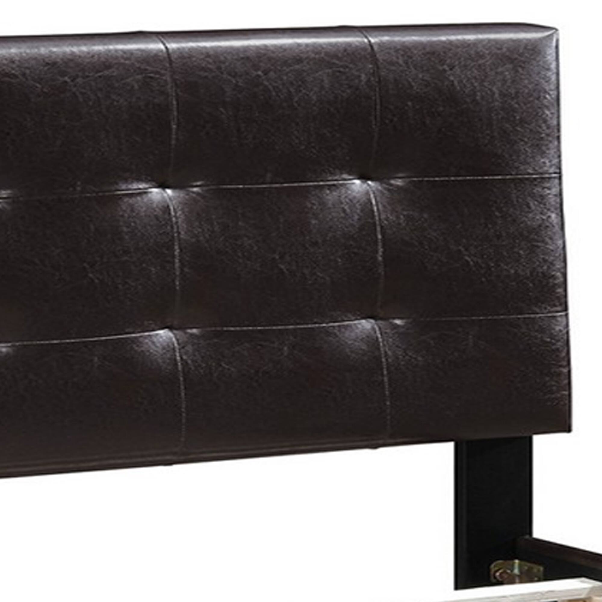Alt View 3. Manhattan Lane - Queen Leatherette Bed with Checkered Tufted Headboard - Brown.
