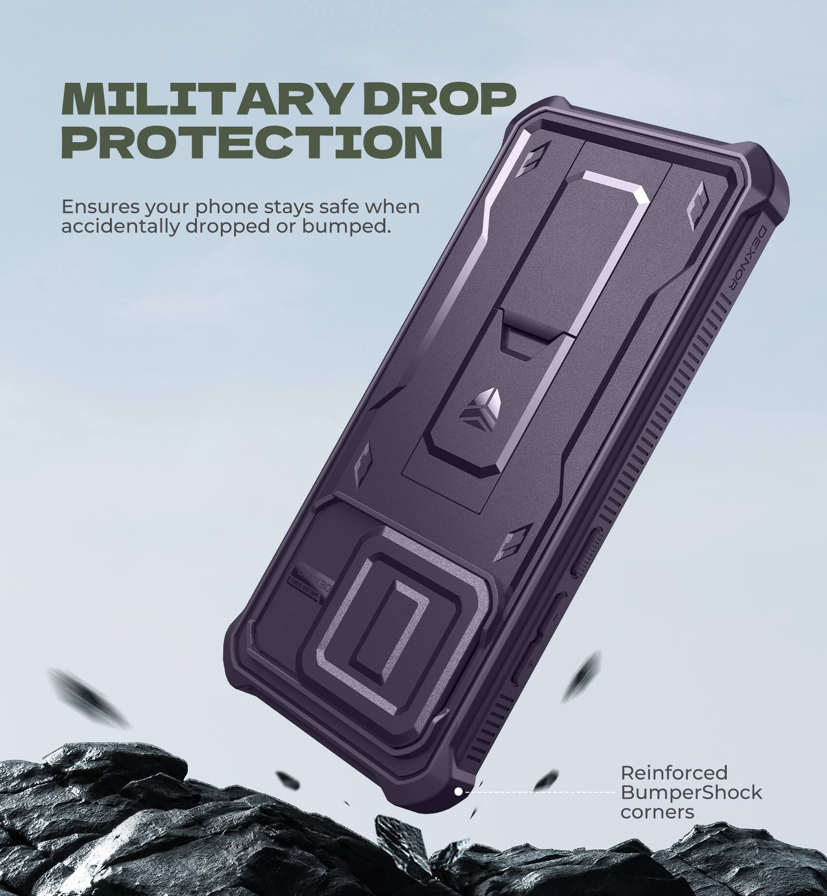 MILITARY DROP PROTECTION  
Ensures your phone stays safe when accidentally dropped or bumped.  

Reinforced BumperShock corners