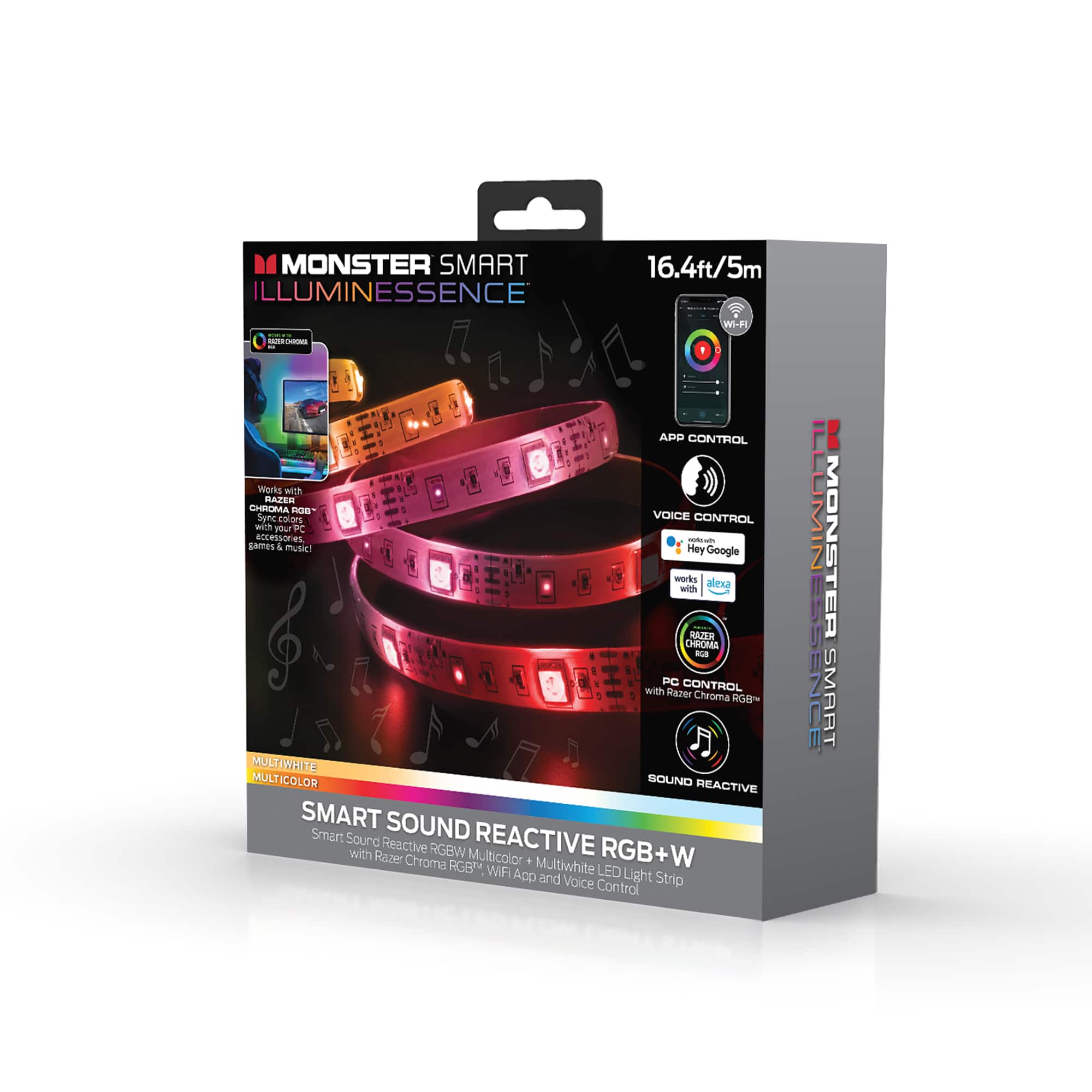 Monster - Smart 16.4ft Sound Reactive Indoor LED Strip Lights, LED Lights for Bedroom, App Control - Multicolor