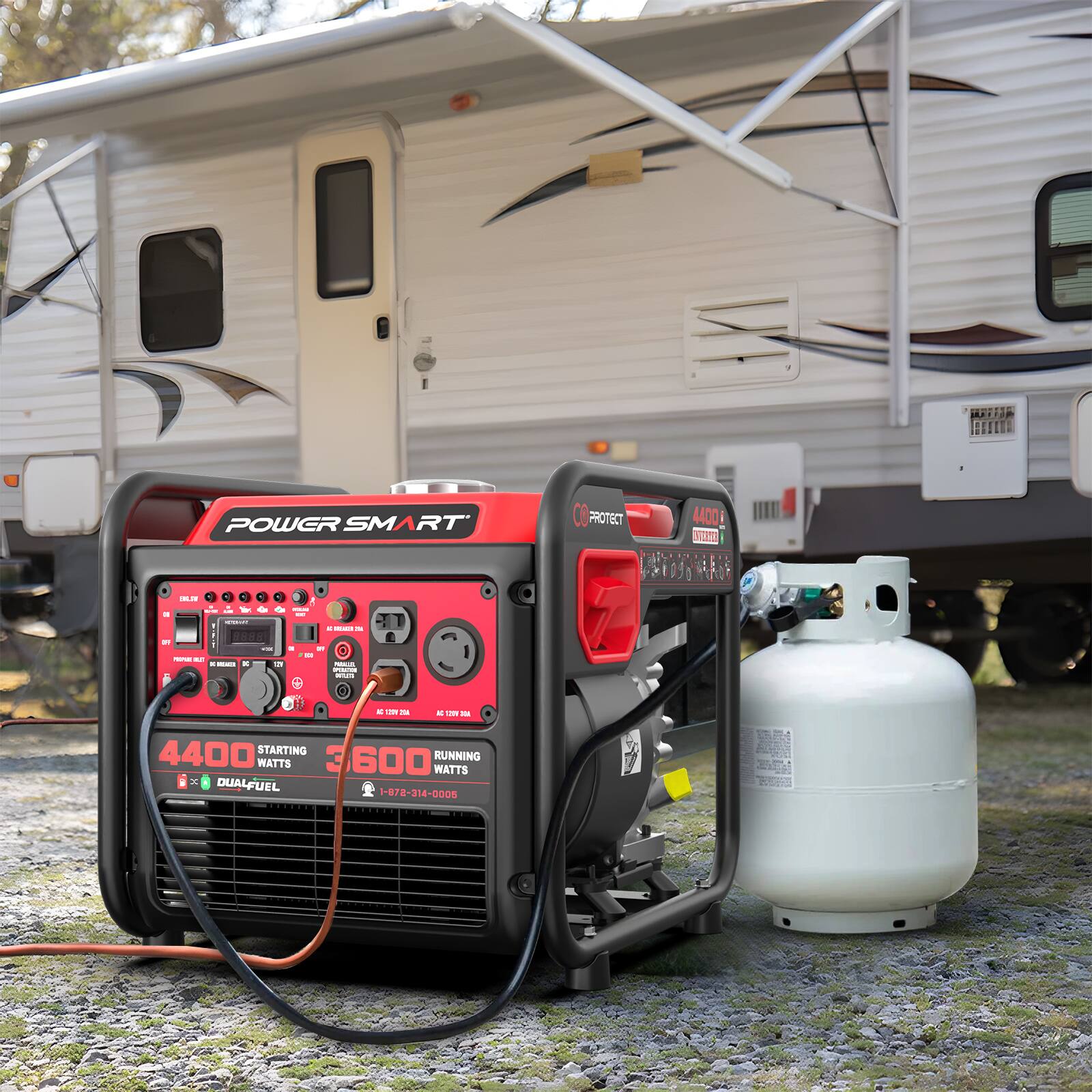POWER SMART  
PROTECT 4400  
4400 STARTING WATTS  
3600 RUNNING WATTS  
DUAL FUEL  
1-872-314-0005