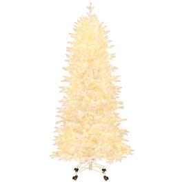 Gymax - 7 FT Artificial Xmas Tree w/ 1880 PE PVC Branch Tips 900 Warm LED Lights - White