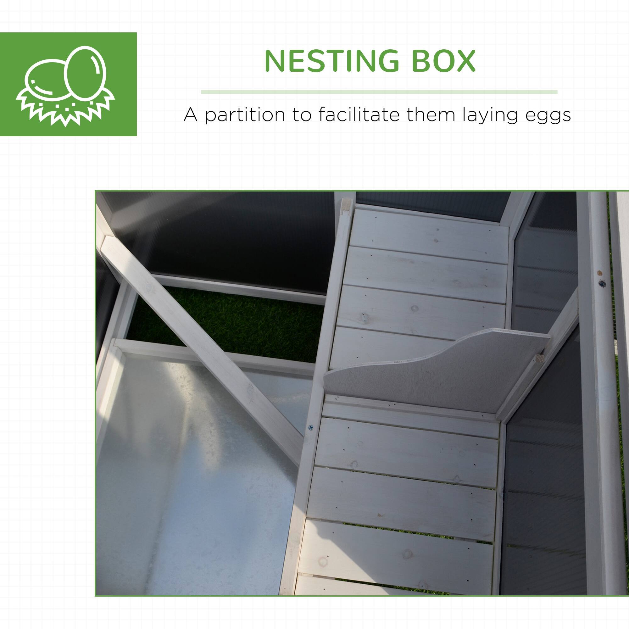 NESTING BOX

A partition to facilitate them laying eggs