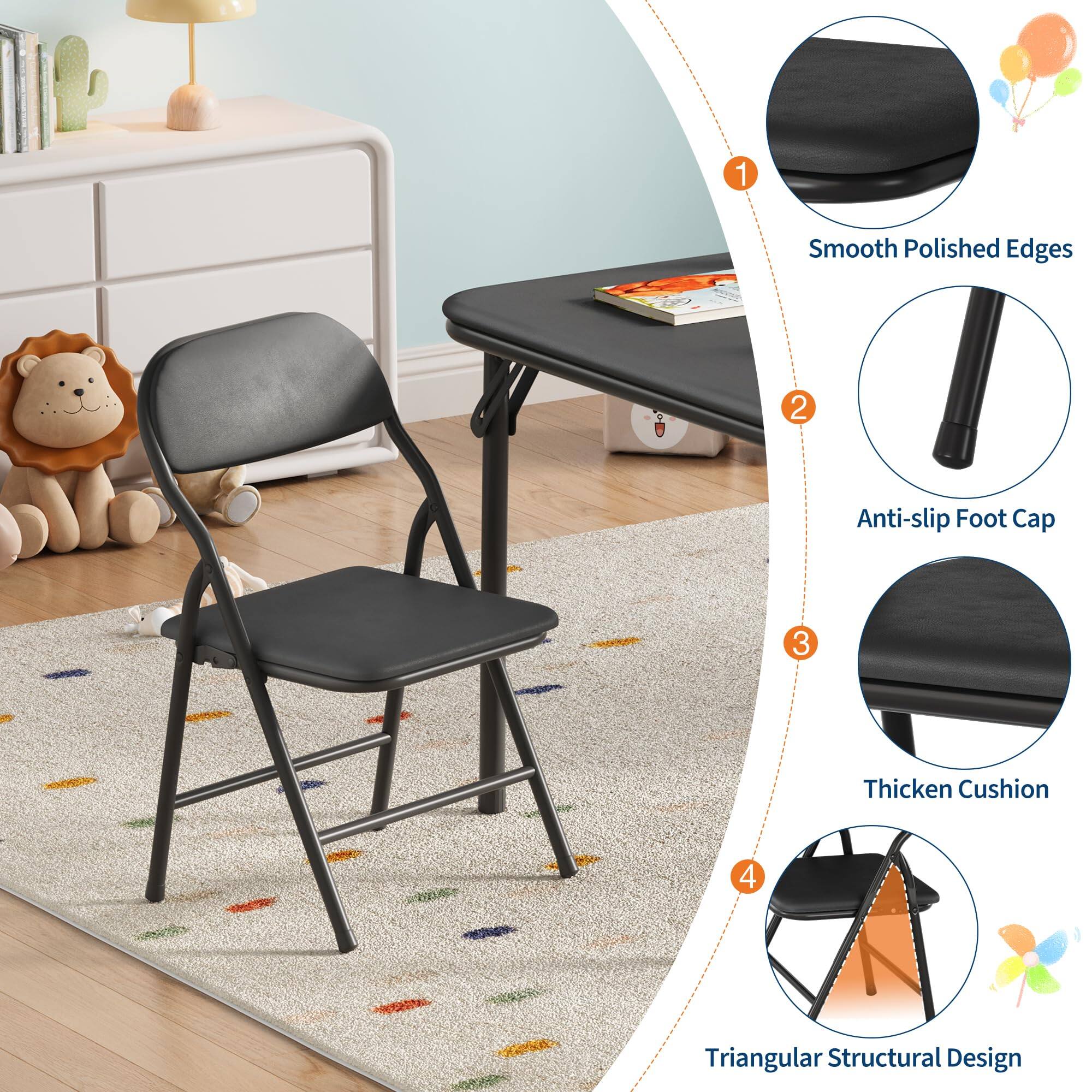 1. Smooth Polished Edges  
2. Anti-slip Foot Cap  
3. Thickened Cushion  
4. Triangular Structural Design