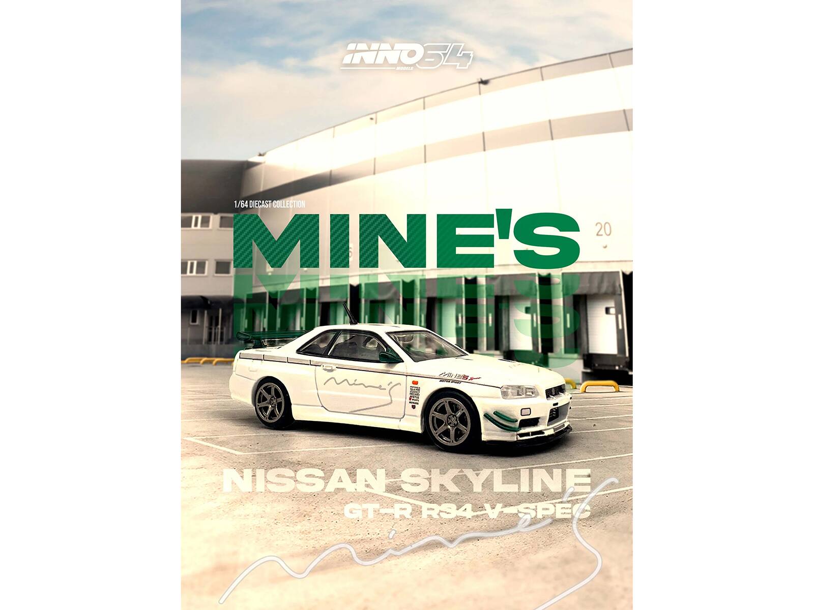 INNO34  
1/64 DIECAST COLLECTION  
MINE'S  
20  
NISSAN SKYLINE GT-R R34 V-SPEC