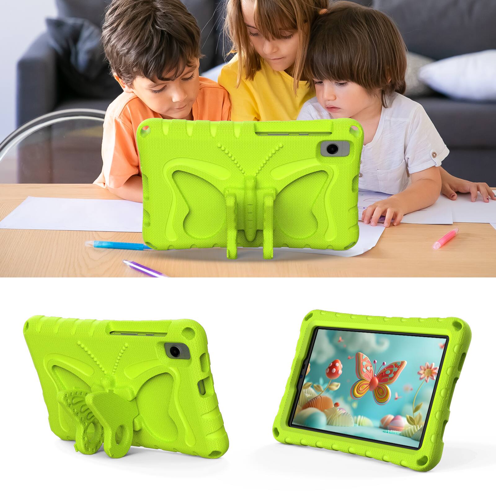 Alt View 2. Dteck - Kids Case for Samsung Galaxy Tab A9 & Tab A11 & Lenovo Tab One 8.7"2025 (TB305FU),Shockproof EVA Stand Cover+Strap - Grassgreen.