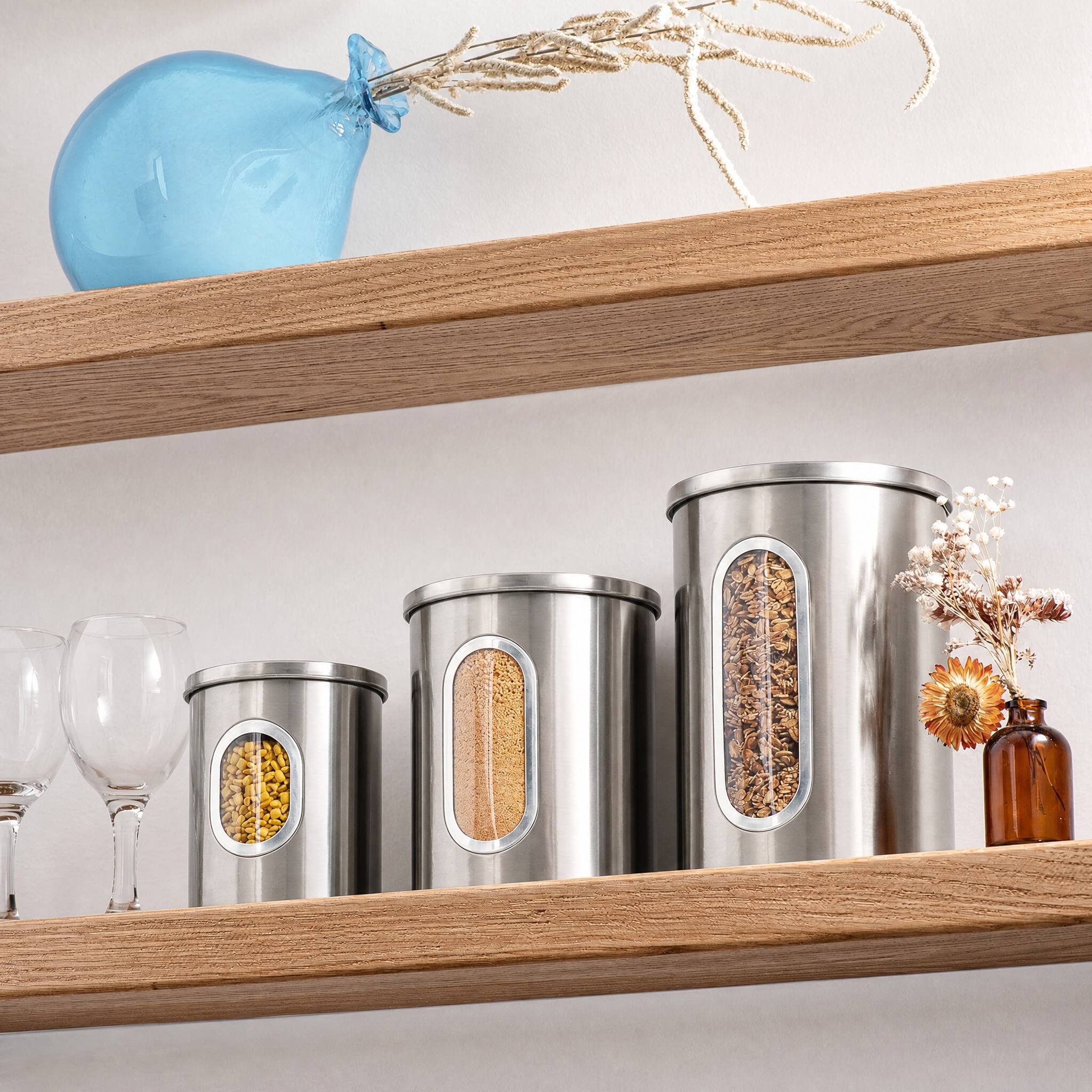 Alt View 2. Malletson - 3 Piece Stainless Steel Canister Set, Airtight Coffee Container Tea Organizer & Sugar Canister, Kitchen - Black.