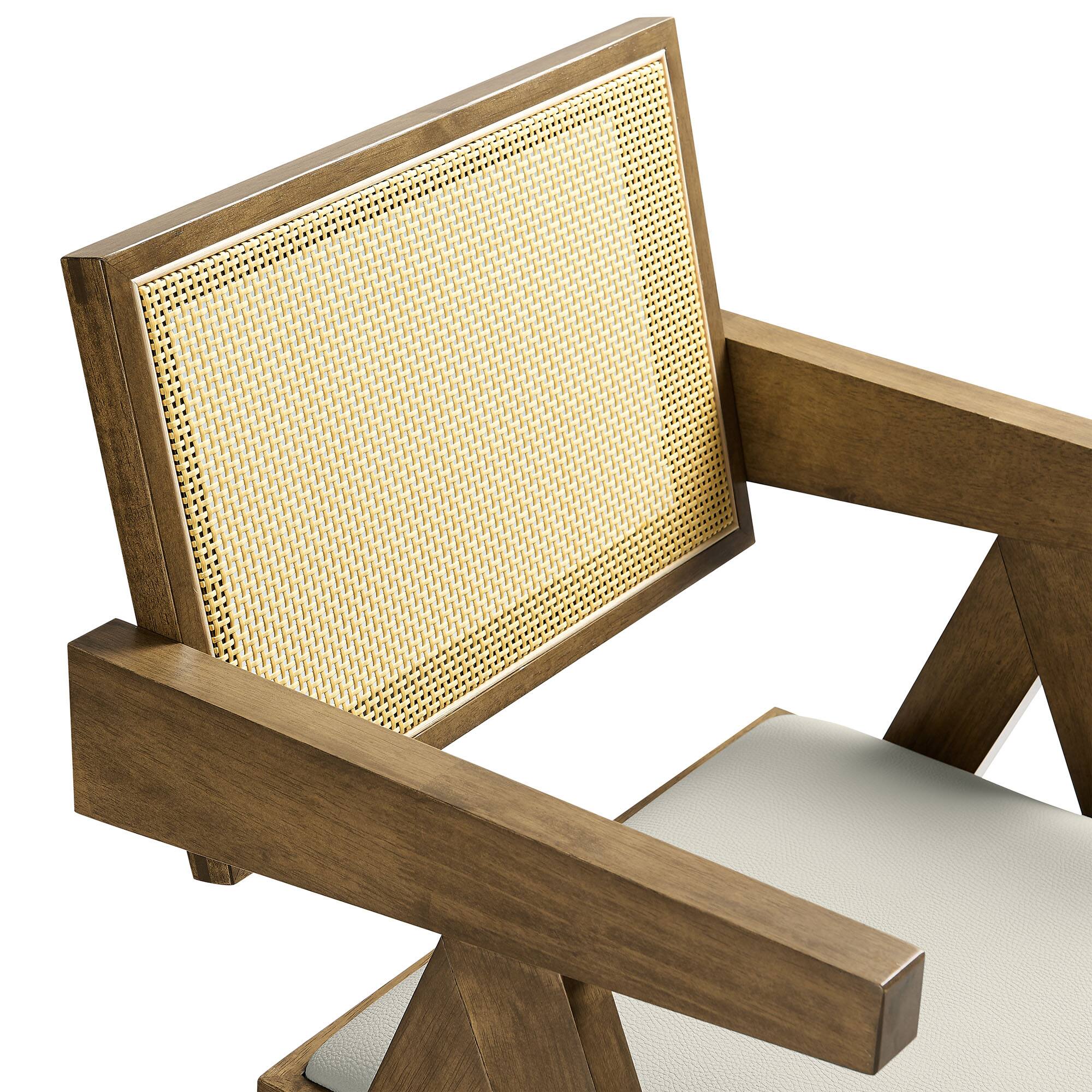 Alt View 6. Modway - Thera Vegan Leather Cane Dining Armchairs Set of 2 by Modway - Weathered Oak Stone.