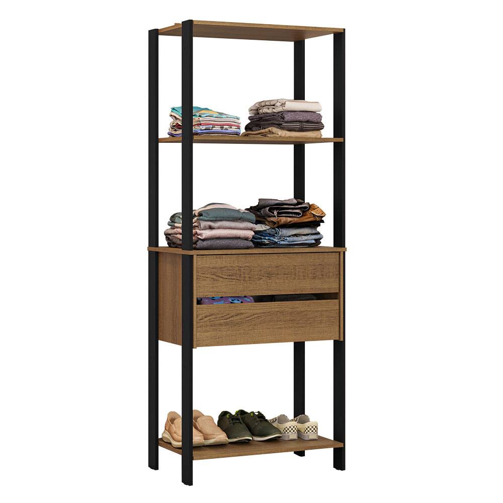 Angle. Madesa - Madesa Wardrobe Clothes Storage Rack with 2 Drawers and Open Shelves 27"L - Black/Brown - Rustic/Black.
