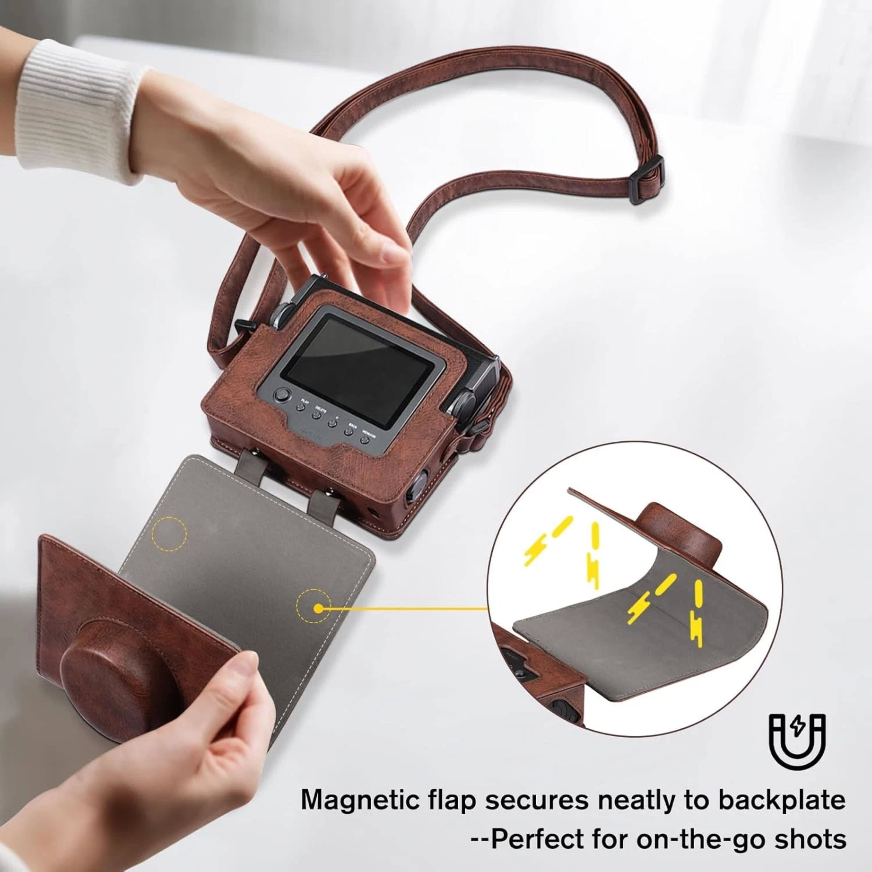Magnetic flap secures neatly to backplate --Perfect for on-the-go shots