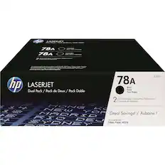 **HP LASERJET Dual Pack / Pack de Deux / Pack Doble**
**78A**
CE278A
Black / Noir / Tinta Negra
**78A**
CE278D
Black / Noir / Tinta Negra
2 Print Cartridges / 2 Cartouches d'Impression / 2 Cartuchos de Impresión
For declared values in accordance with 60VCF 1992, see www.hp.com/go/declaredvalues
www.hp.com/go/learnmoreaboutsupplies
**Great Savings! / Aubaine !**
HP LASERJET PRO
P1566, P1606, M1536