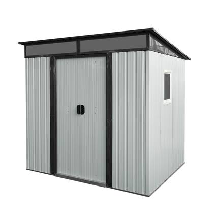 Front. Mondawe - 6ft x 5ft Outdoor Metal Storage Shed with Window and Transparent plate - White+Black.