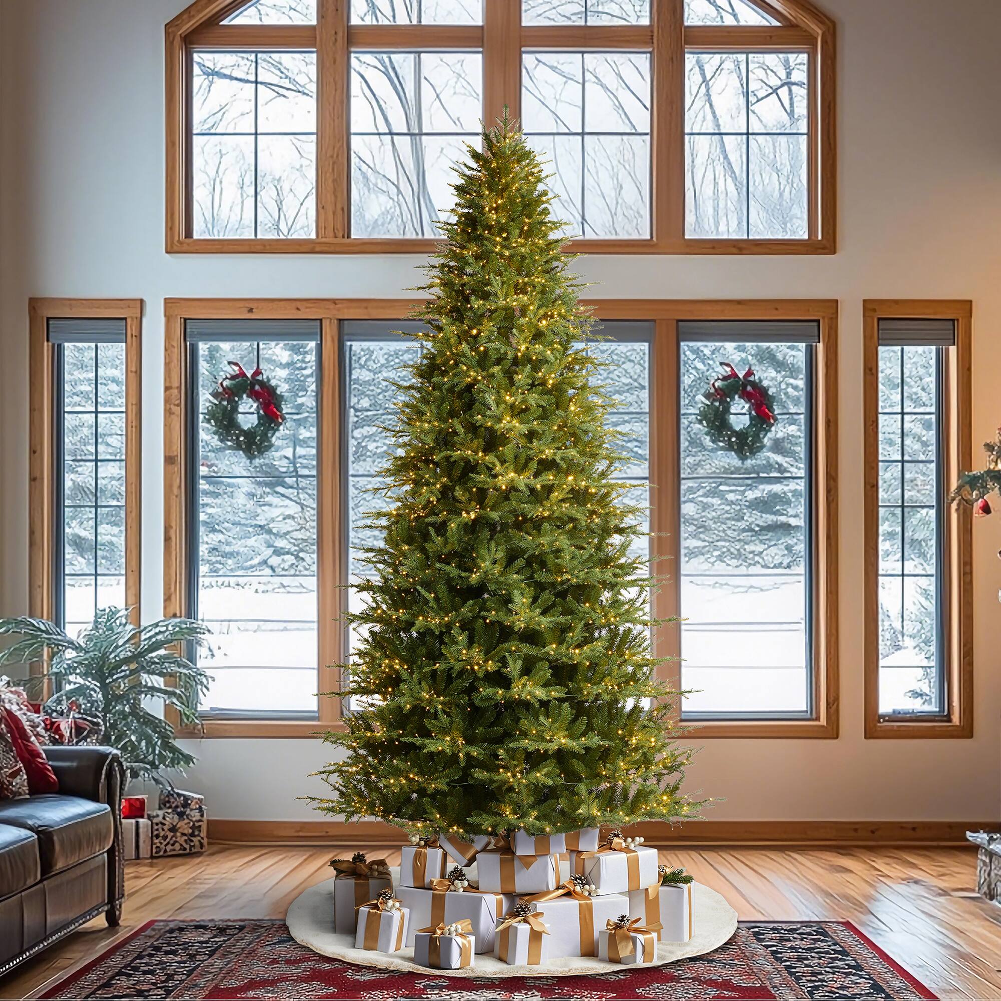 Alt View 6. Glitzhome - 11ft Pre-Lit Full Fir Artificial Christmas Tree with 3200 Chasing and Twinkling Lights - Green.