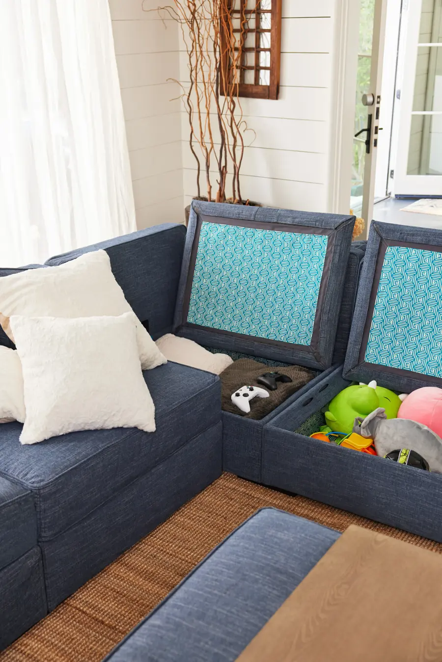 Alt View 12. Lovesac - 4 Seats (4 Storage) + 4 Sides Vintage Blue Rained Chenille & Lovesoft - Vintage Blue.
