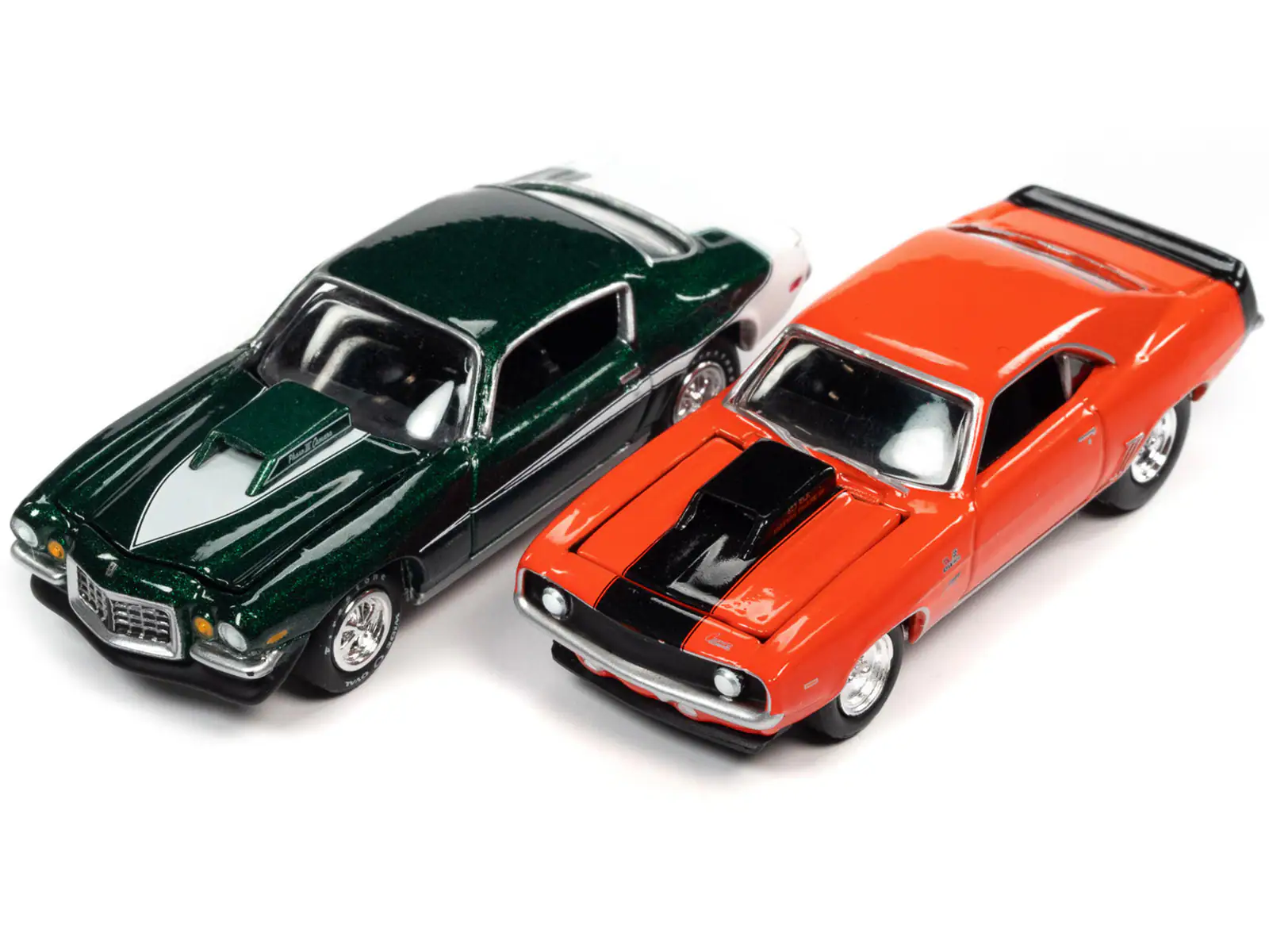 Alt View 1. Johnny Lightning - 1969 Chevrolet Camaro ZLX Phase III Hugger Orange w/Black & 1973 Phase III Dark Green 1/64 Model Cars Johnny Lightning.