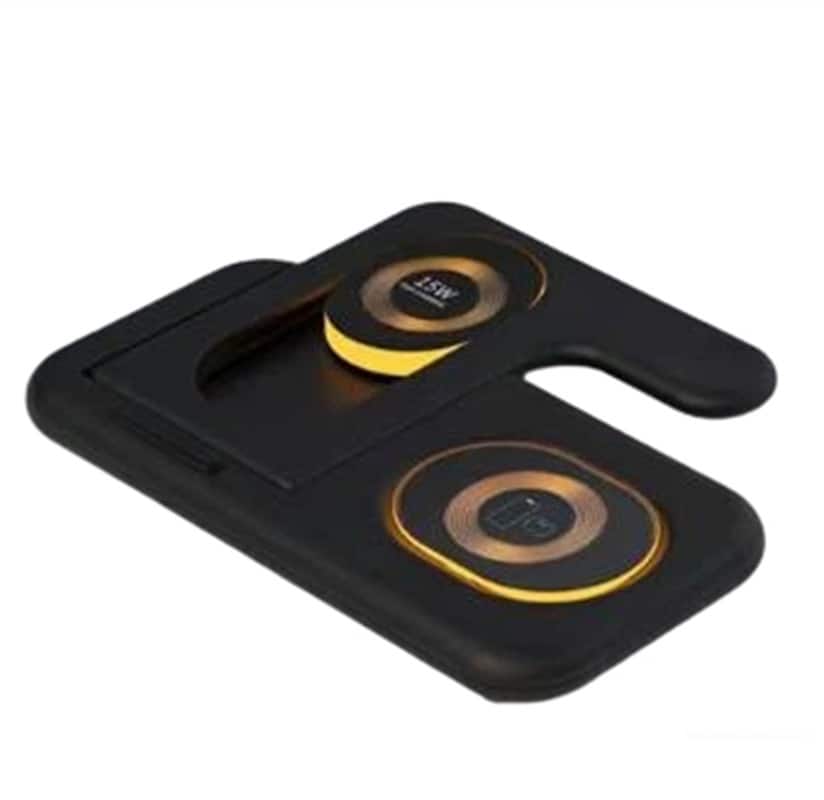 RISOKEYS - 6-in-1 Foldable Wireless Charger Stand - Fast Charging Pad with Dimmable Night Light for iPhone, Apple Watch, AirPods - Black