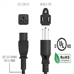 IEC-320-C5
NEMA 5-15P
SVT 3/C 18AWG (OD: 6.3MM)
UL US
RoHS compliant
125 10A