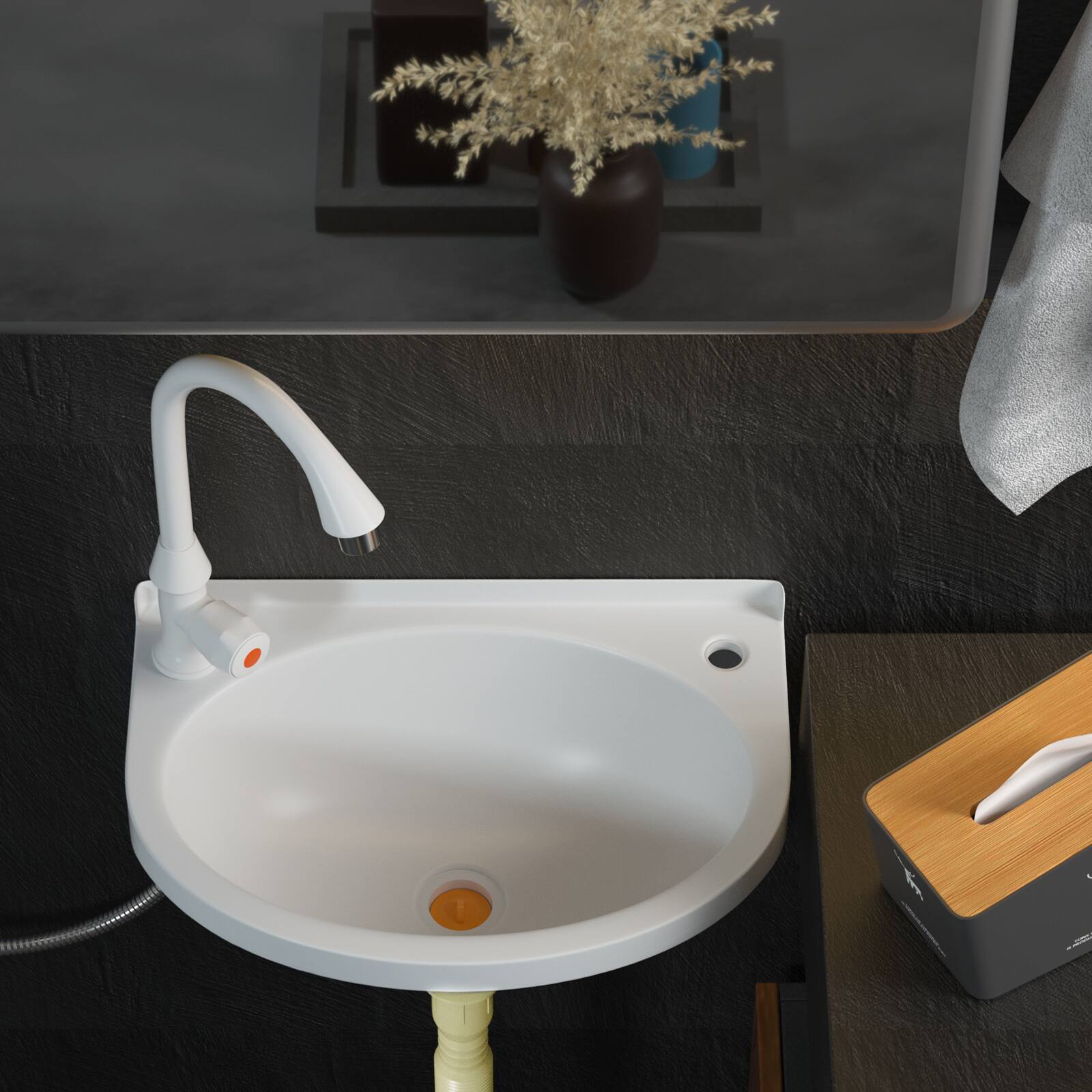 Alt View 4. Topteng - 2-in-1 Outdoor Sink & Drinking Fountain - No-Drill Wall Mount, Includes Faucet & Pipes, for Garden, Patio & Bathroom - White.