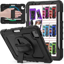 DuraSafe Cases - iPad 10th Gen 10.9" 2022 3-Layer Rugged Case with Screen Protector and Hand Strap A2696 A2757 A2777 A3162 A3354 A3355 - Black
