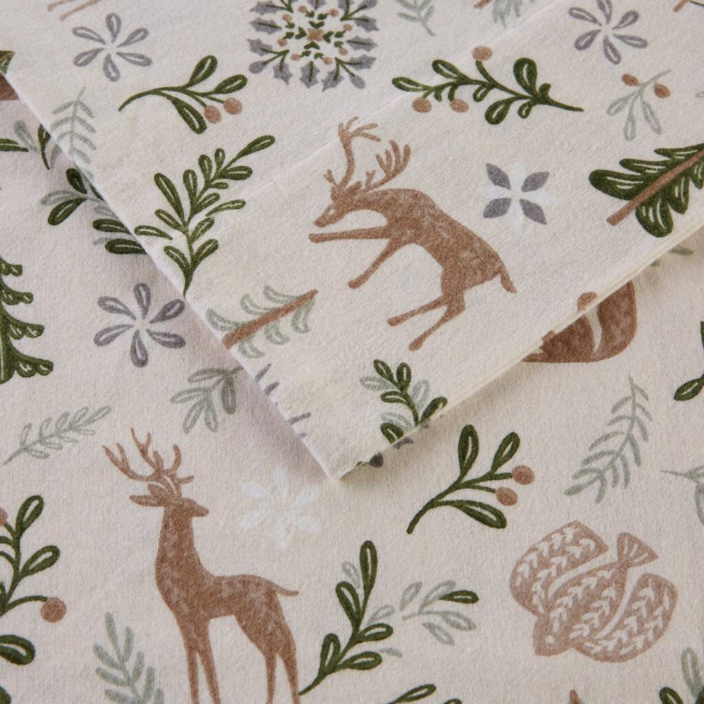 Alt View 5. Gracie Mills - Gracie Mills Persephone 4-Peice Cotton Flannel Sheet Set - Tan Woodland Winter.