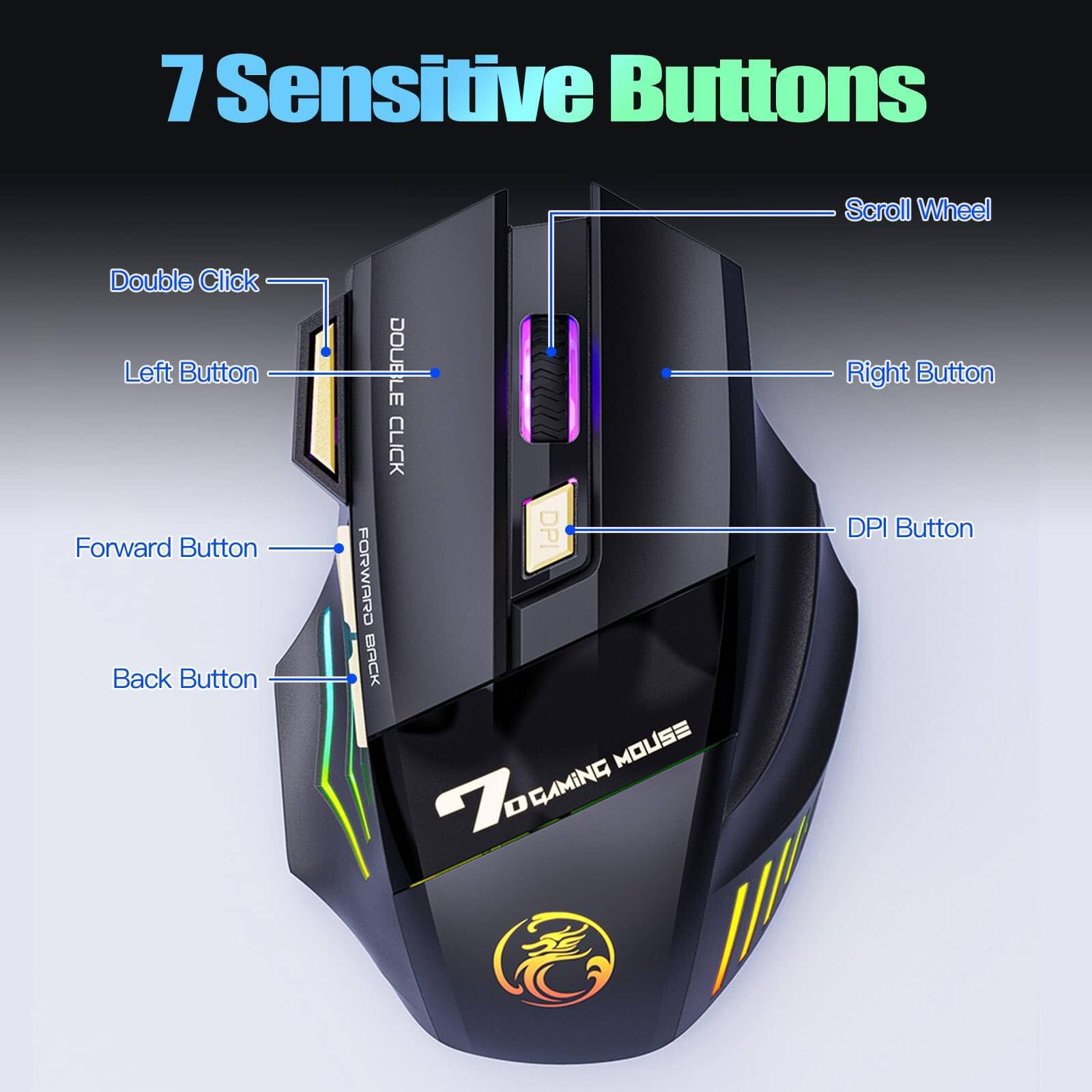 7 Sensitive Buttons

- Double Click
- Left Button
- Forward Button
- Back Button
- Scroll Wheel
- Right Button
- DPI Button

7 GAMING MOUSE
