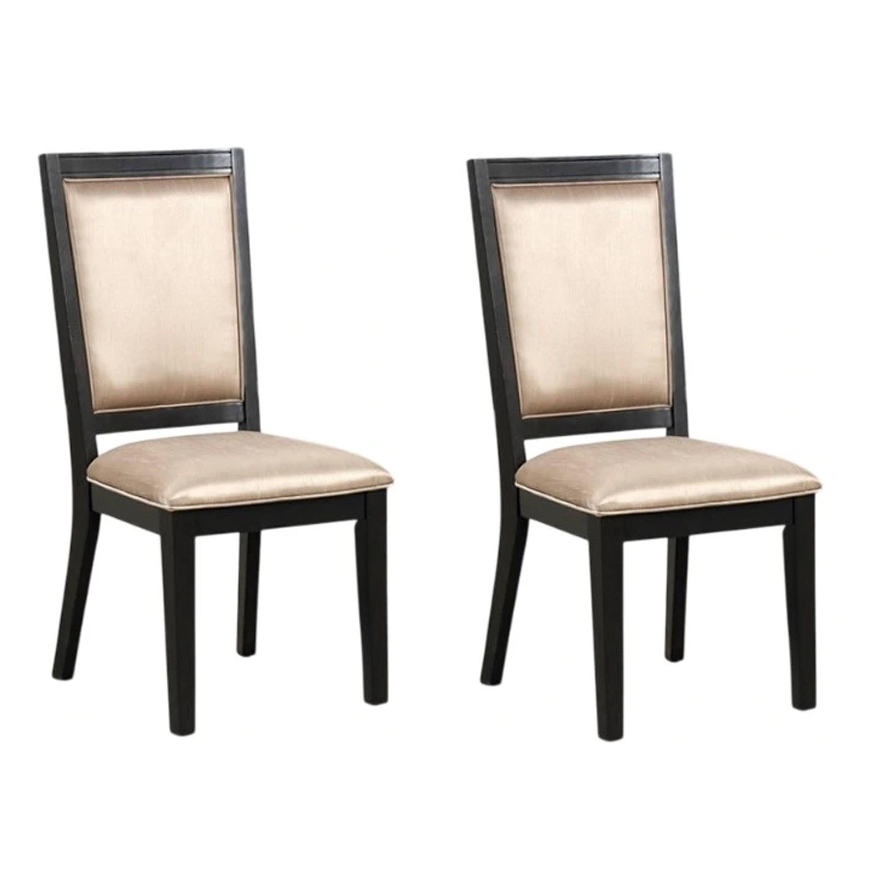 Front. Manhattan Lane - Yada Side Dining Chair Set of 2, Slatted Back - Espresso Brown, Light Brown, Gold.