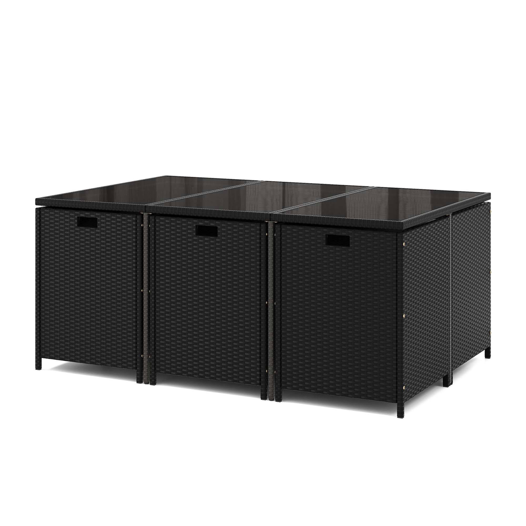 Alt View 10. Costway - 11 Pieces Patio Dining Set Space-saving Wicker Chairs & Tempered Glass Table - Black + White.