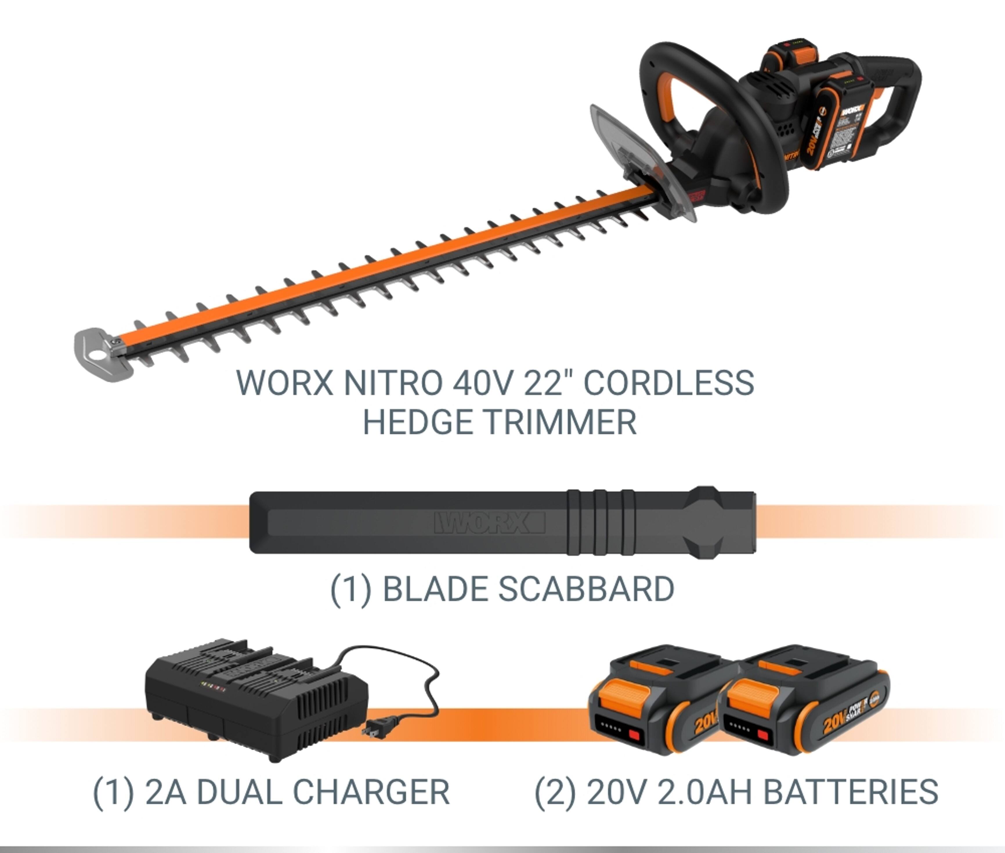 Alt View 17. WORX - 40V 24" Cordless Hedge Trimmer (2 x 2.0 Ah Batteries & 1 x Charger) - Black.