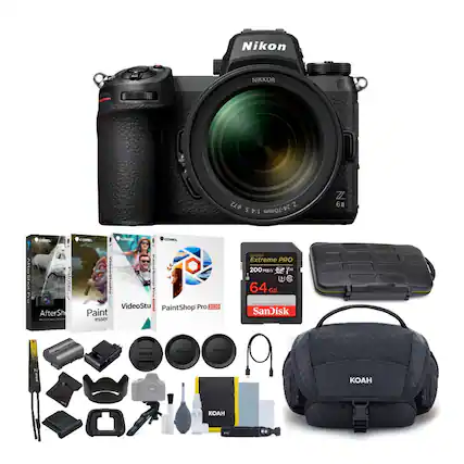 Nikon NIKKOR 72 Z S 1:4 24-70mm
Aurstat Pu CONEL Palnter
AfterSh COREL COE COUNEL PTA OO
VideoStu PaintShop Pro 2020 Paint 19229
Sucas Extreme PRO 200 MB/ 64 GB SanDisk
KOAH
Nikon Z 6 II