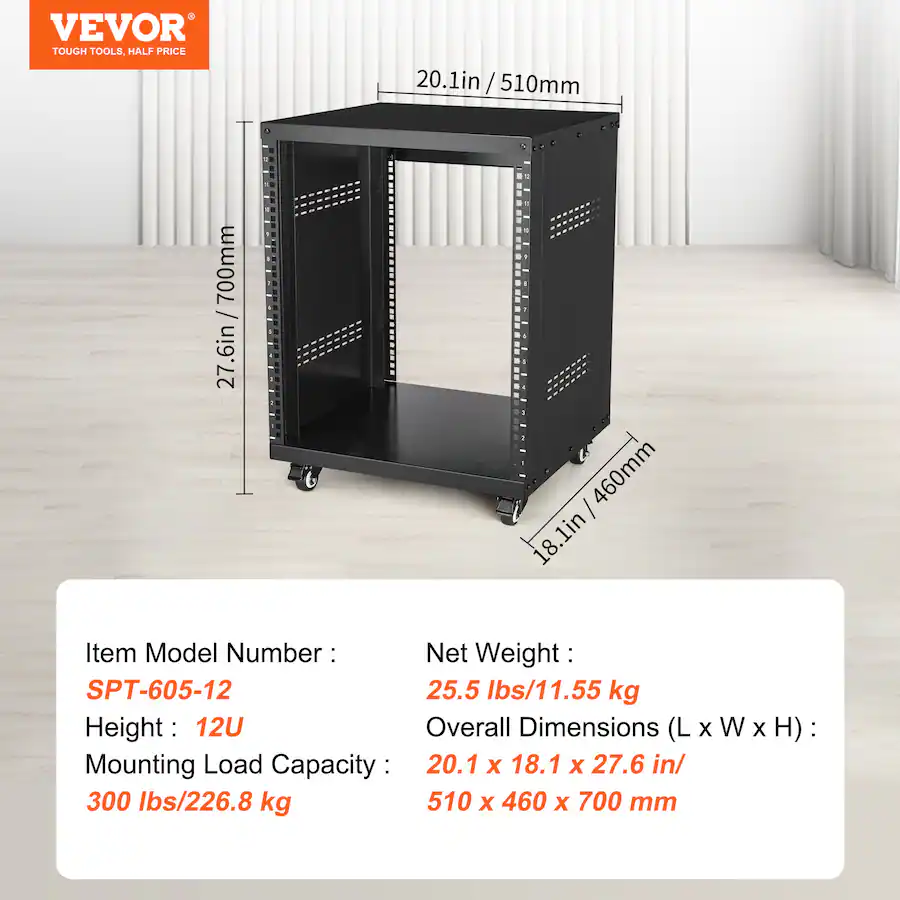 Spt Racks VEVOR 12U AV Rack Stand, 300 lbs Capacity, Network Stereo Recording ...