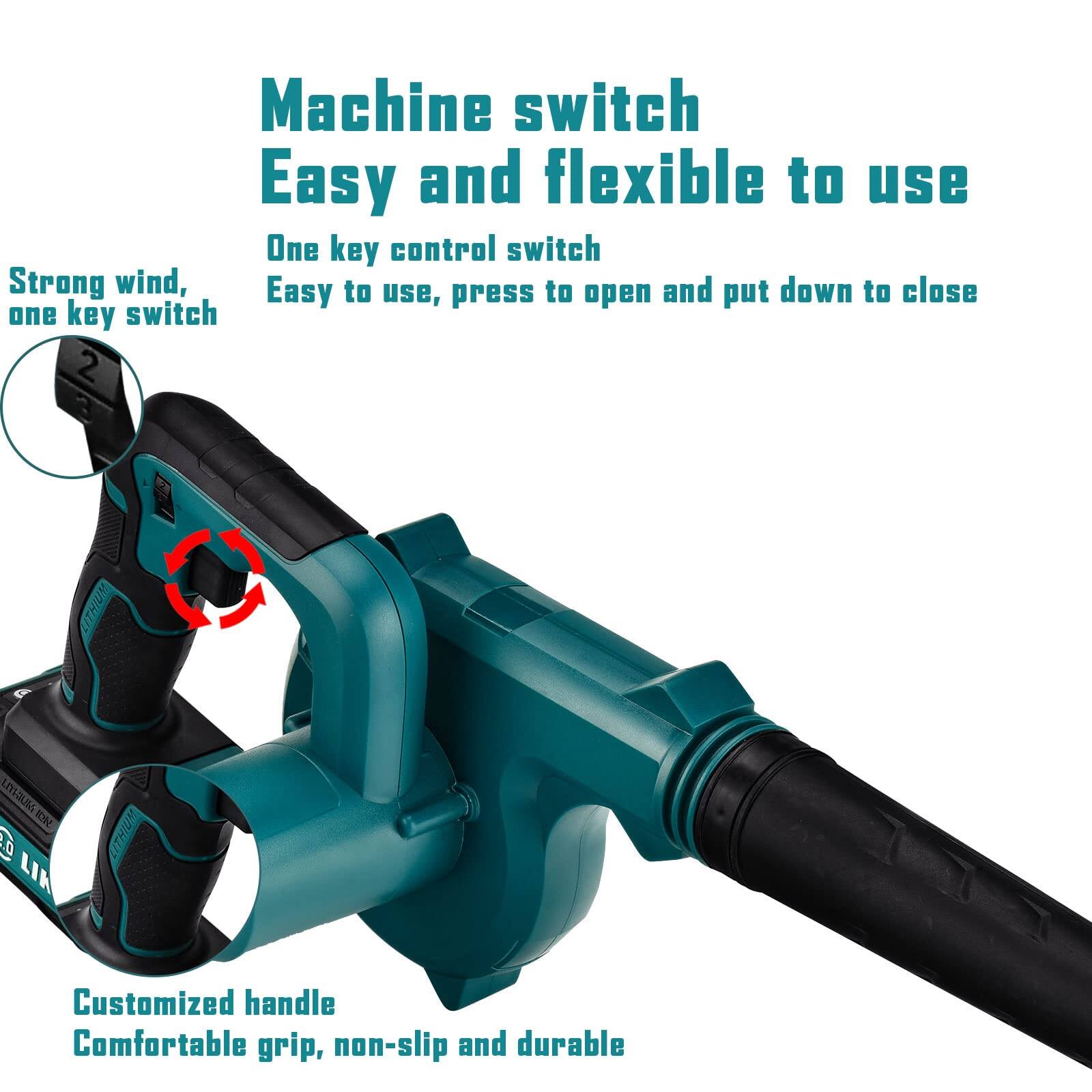 Machine switch  
Easy and flexible to use  

One key control switch  
Easy to use, press to open and put down to close  

Strong wind, one key switch  

Customized handle  
Comfortable grip, non-slip and durable