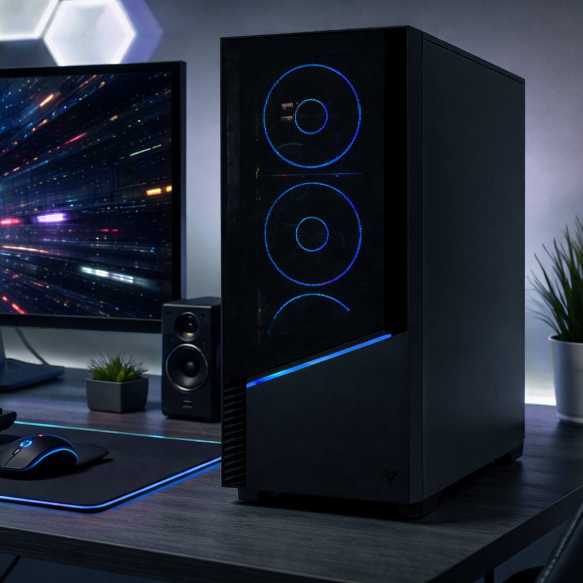 Left. YEYIAN - Yeyian Elara Gaming Desktop – Core Ultra 7 270K, GeForce RTX 5070, 32GB DDR5 6000MHz, 2TB SSD – YPI‑EL270KC‑570Q2U.