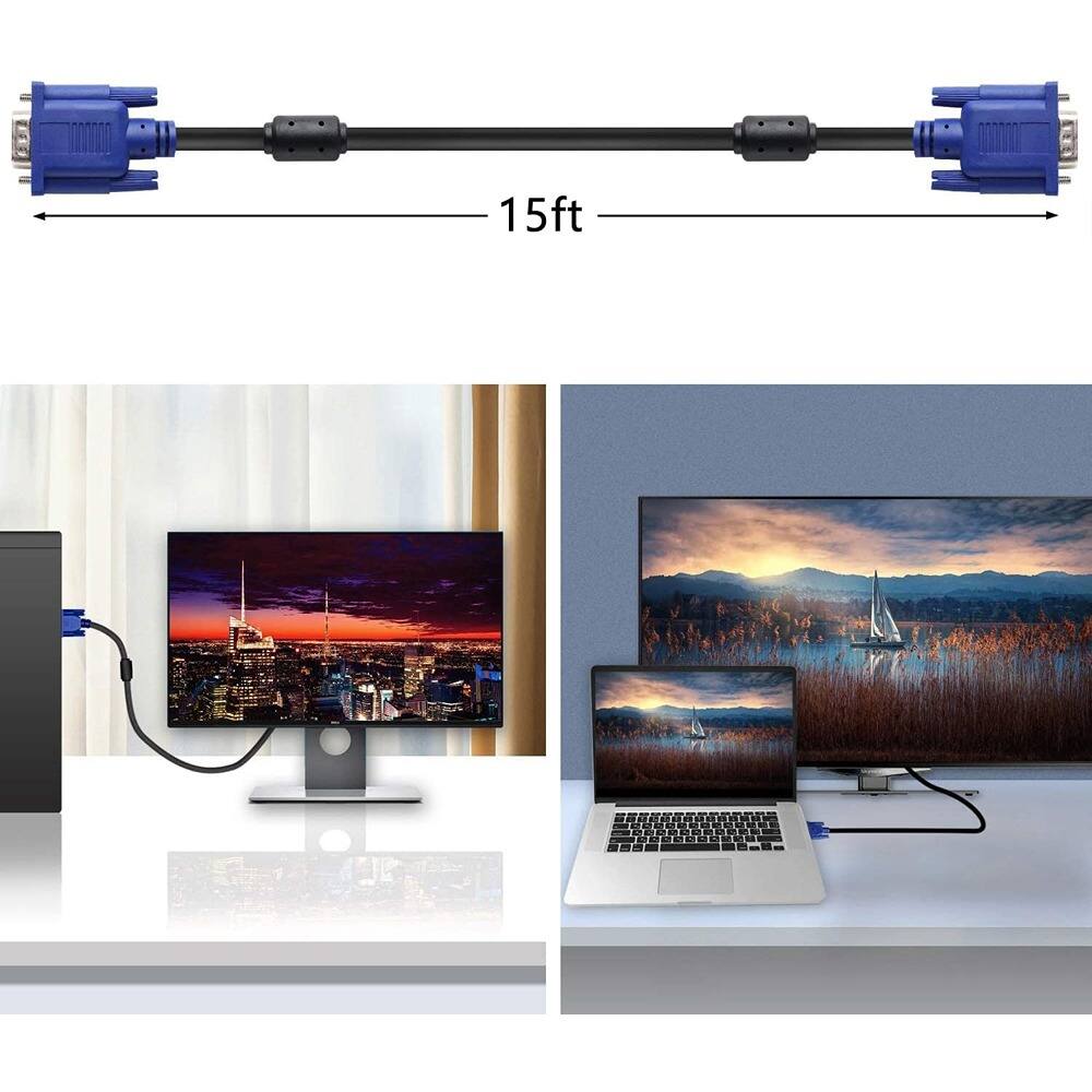 Back. PARKER SLATER - VGA to VGA Monitor Cable – 15 Ft, HD15 Male-to-Male, Black.