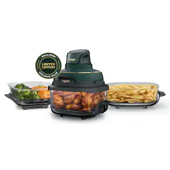 Ninja - Crispi 5-in-1 Portable Glass Air Fryer Cooking System with 3 Glass Containers, Crisper Plates & Storage Lids - British Racing Green with Soft Gold Trim
