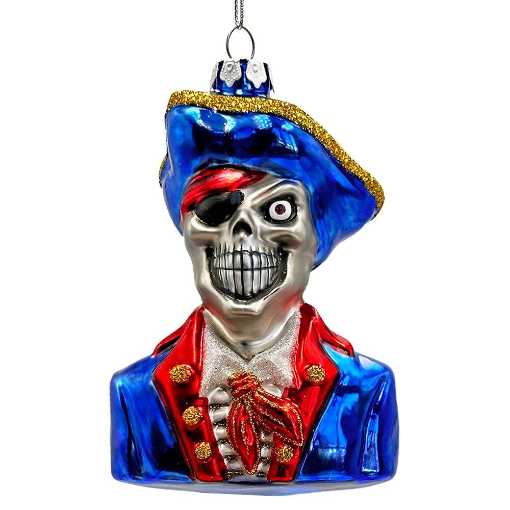 Front. OrnamentallyYou - Fierce Pirate Skeleton Glass Ornament Gothic Skull Ship Captain Spooky Decor - Multi-colored.