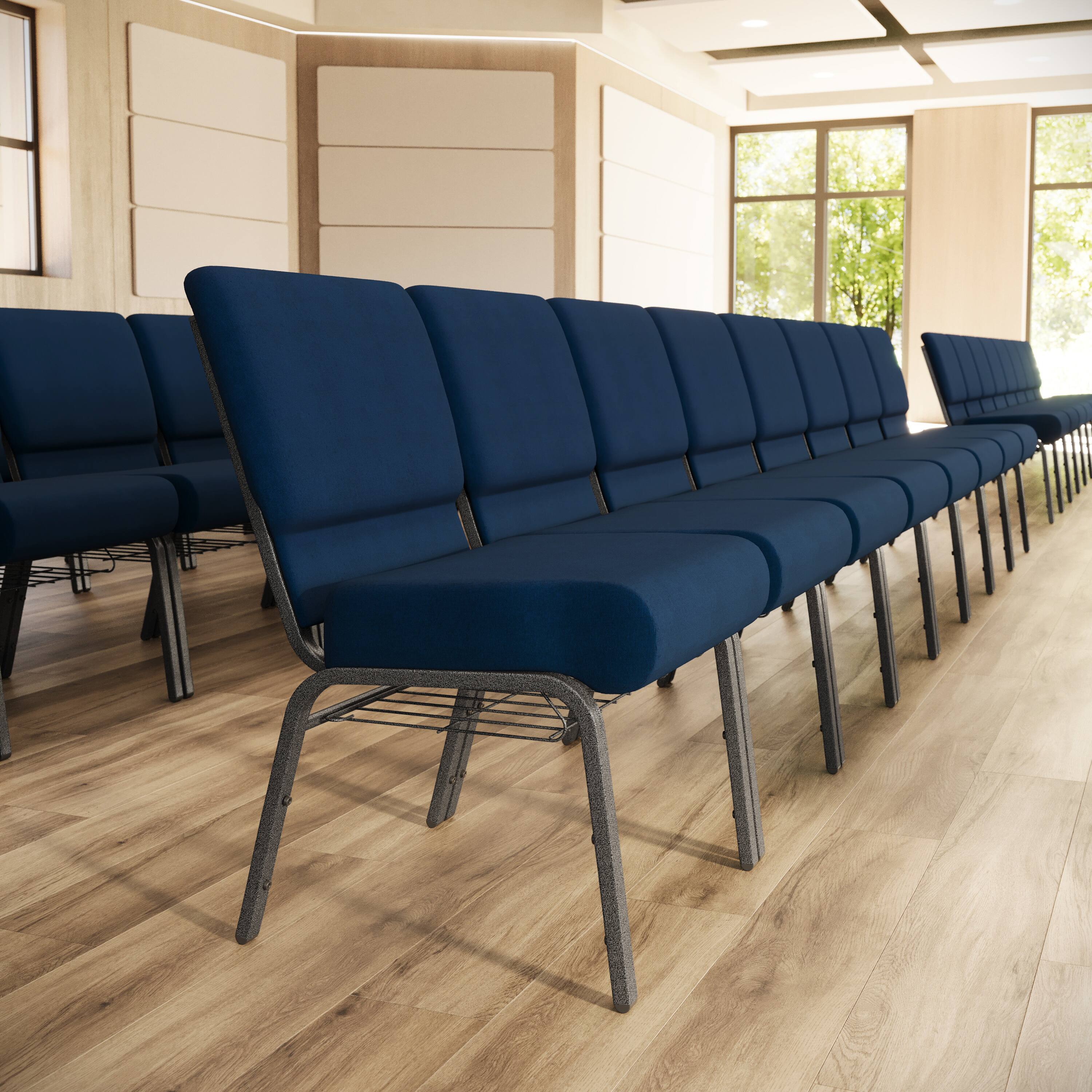 Alt View 1. Flash Furniture - HERCULES Series 21''W Church Chair in Navy Blue Fabric with Cup Book Rack - Silver Vein Frame - Blue.