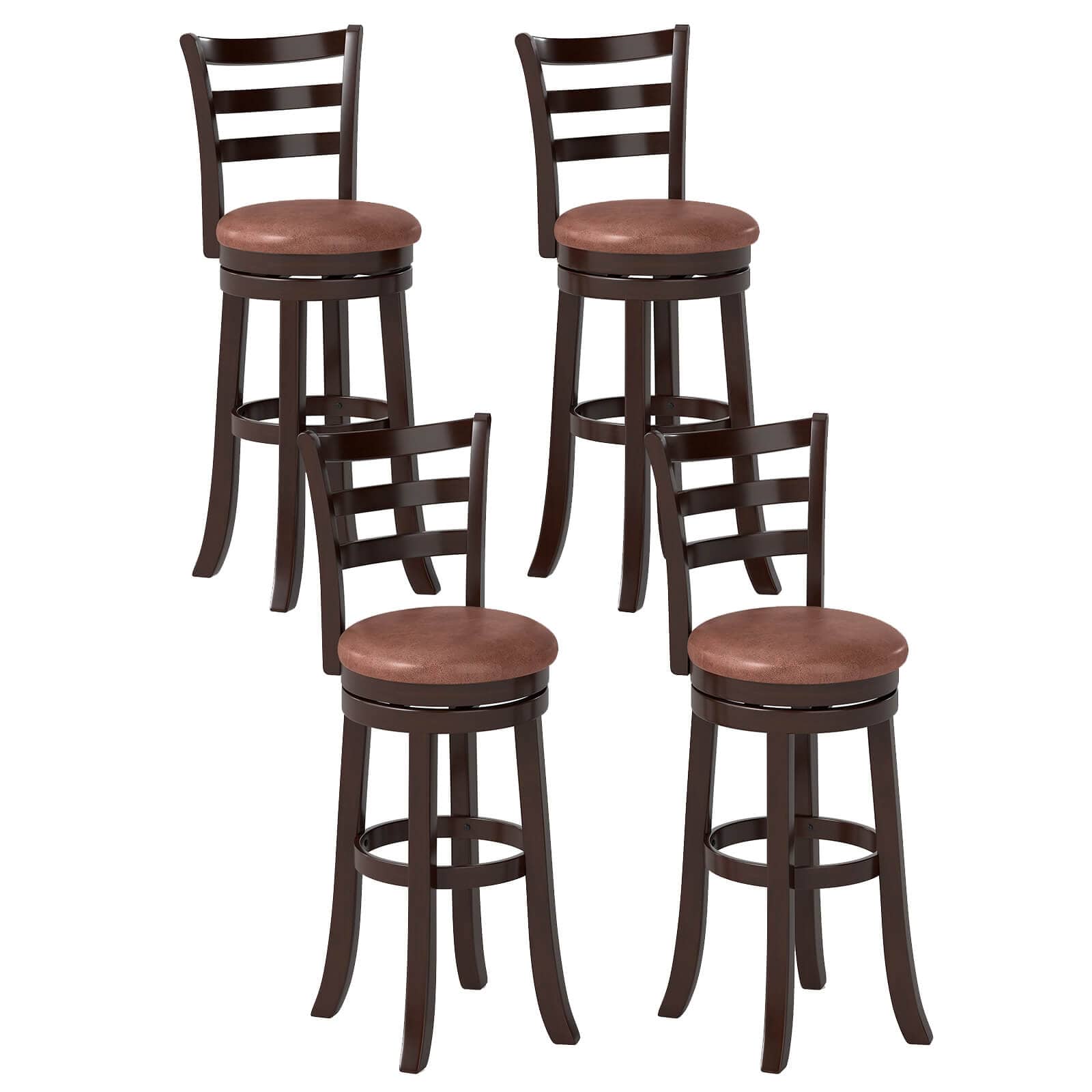 "Costway - 30"" Bar Height Swivel Barstools Set of 4 with Back, Faux Leather Seat for Pub - Cappuccino" price history on PriceWatchPro