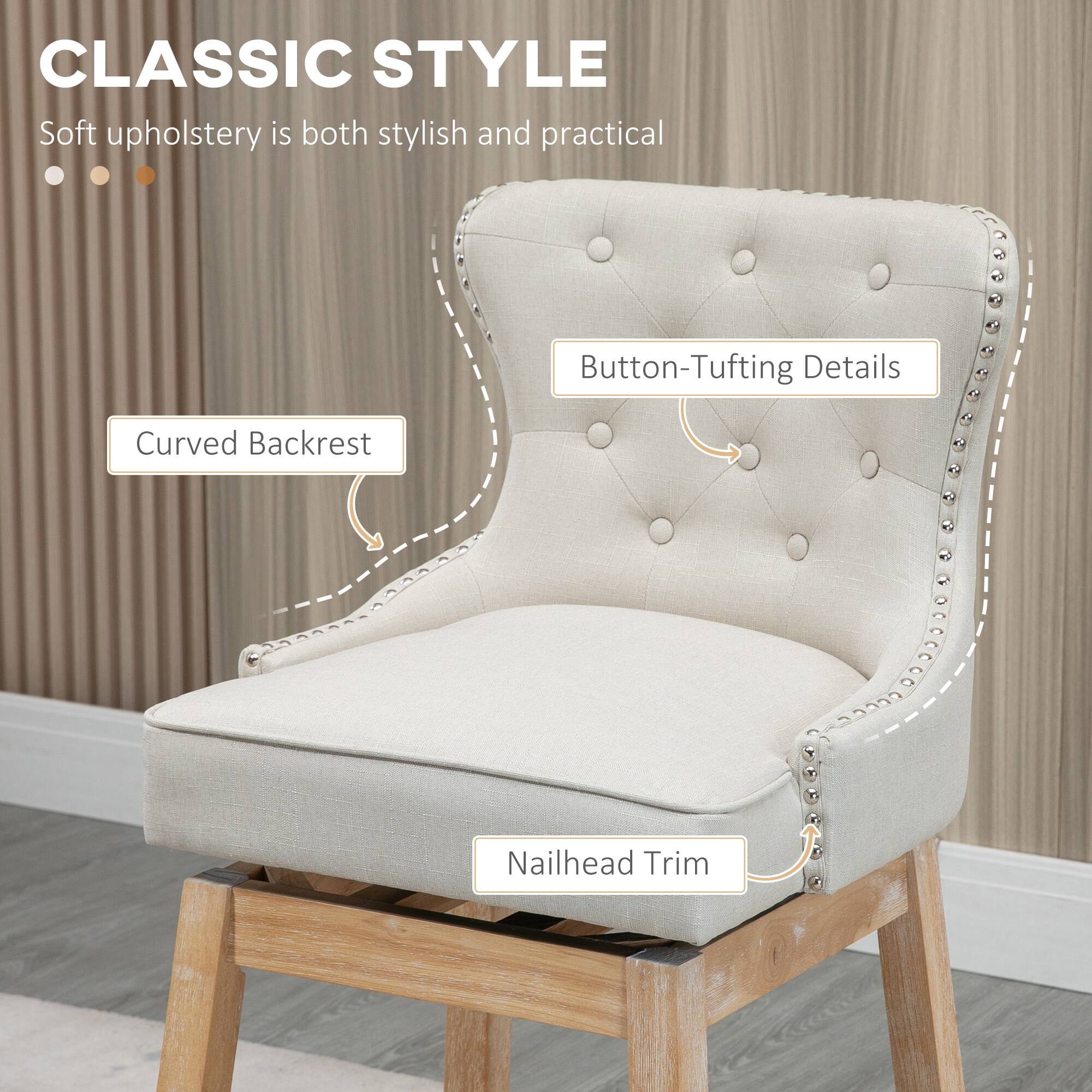 CLASSIC STYLE  
Soft upholstery is both stylish and practical  

- Curved Backrest  
- Button-Tufting Details  
- Nailhead Trim